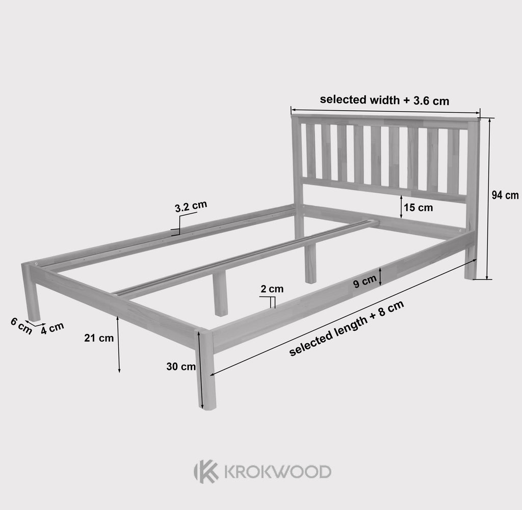 KROKWOOD Julia Solid Wood Bed - Durable FSC Certified Beech Wooden Bed Frame With Sturdy Headboard - Assembling Hardware Included (European King Size) 160 X 200 Cm - View #8