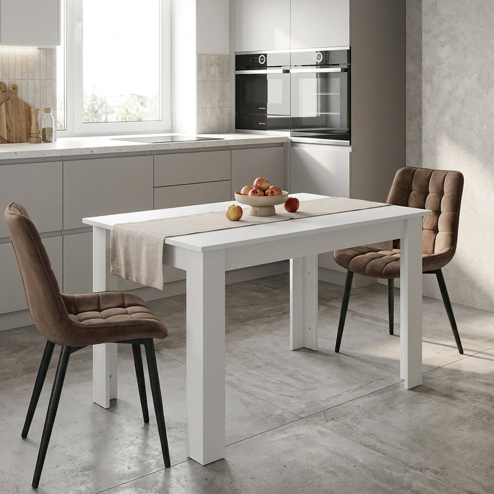 Modern white kitchen table with chairs in the kitchen