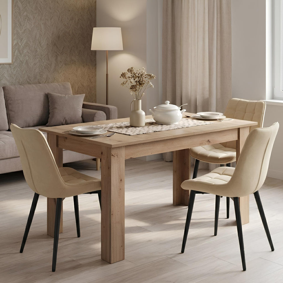 Rectangular Artisan Oak kitchen table with chairs in the dining area