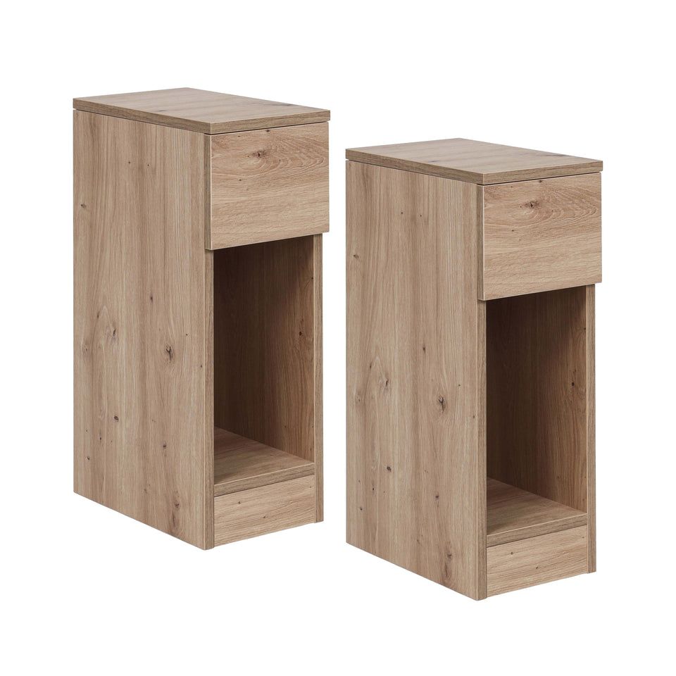 LORA Chipboard Bedside Table, Vertical Design with Drawer and Open Compartment
