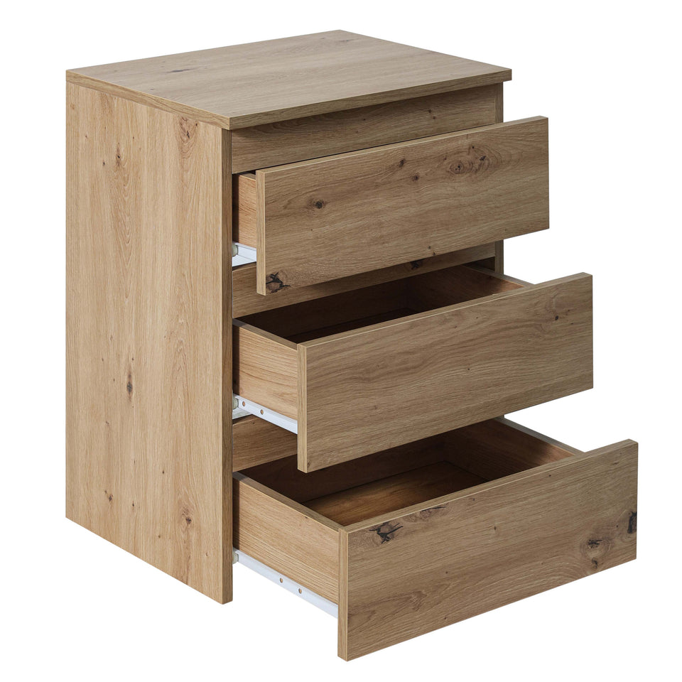 LORA bedside cabinet in wood-effect finish with three open drawers