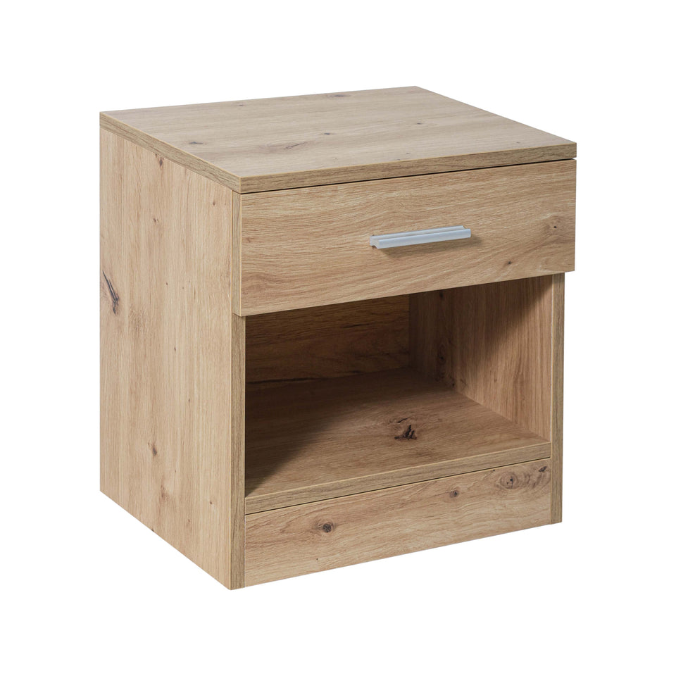 LORA Chipboard Bedside Table with Drawer and Open Compartment
