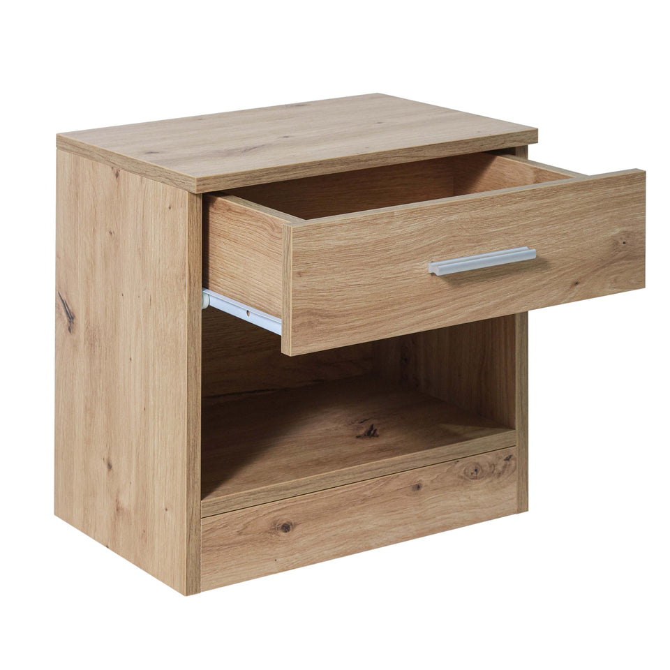 LORA Chipboard Bedside Table with Drawer and Open Compartment