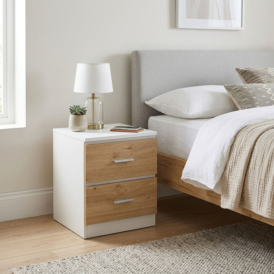 LORA bedside table in White/Artisan Oak colour combination