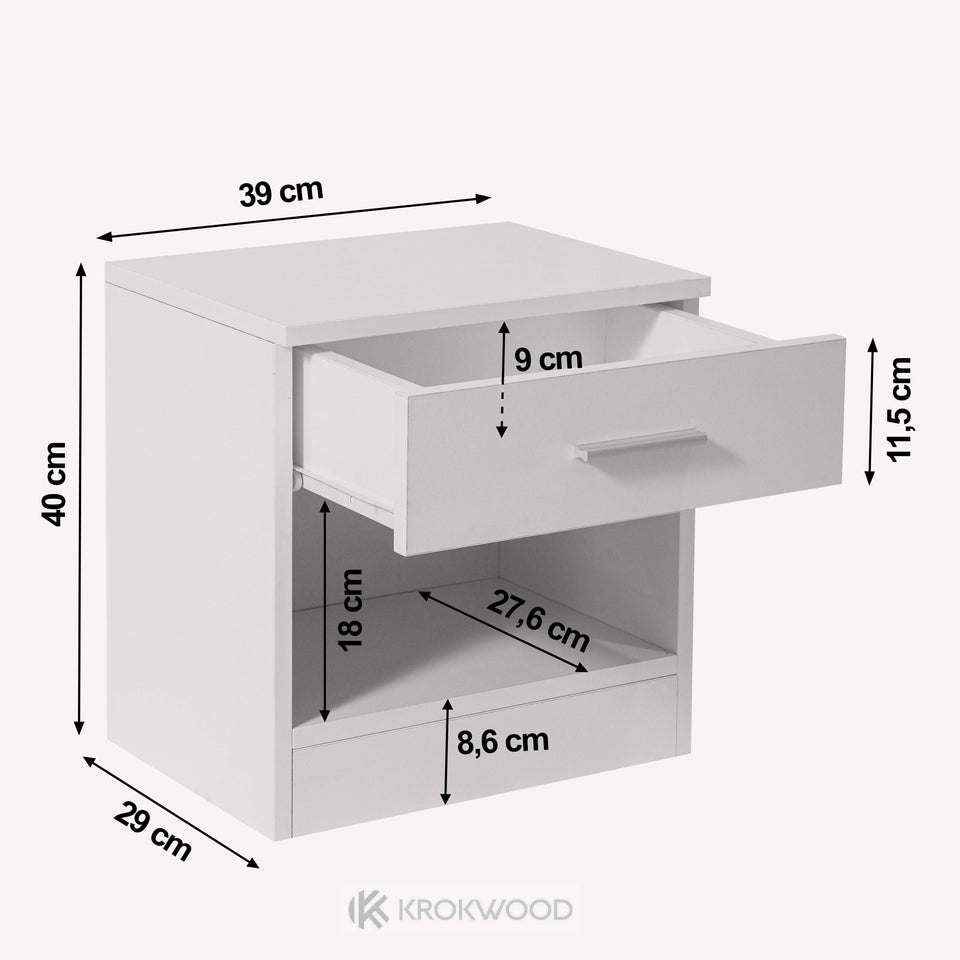 LORA Chipboard Bedside Table with Drawer and Open Compartment