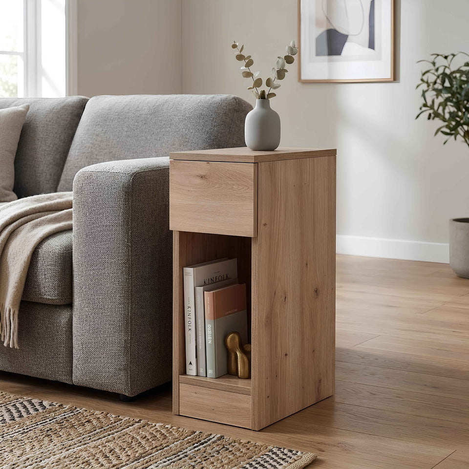 Artisan Oak bedside table in the living room