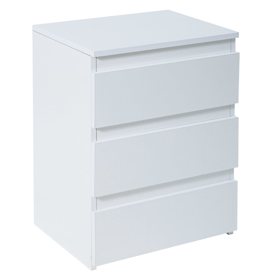LORA white bedside cabinet with 3 drawers made from laminated chipboard