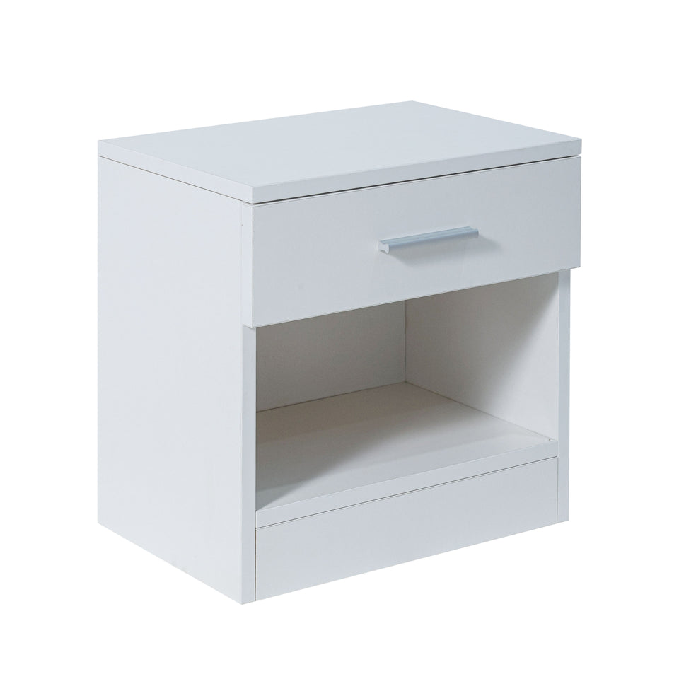 LORA Chipboard Bedside Table with Drawer and Open Compartment