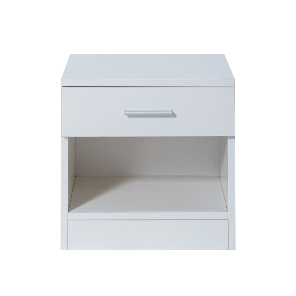 LORA Chipboard Bedside Table with Drawer and Open Compartment