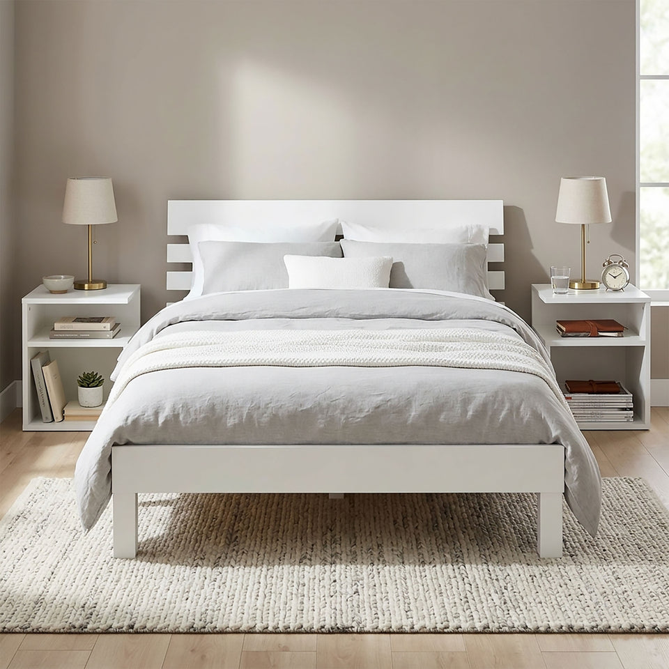 LORA Bedside table of laminated chipboard with open compartments