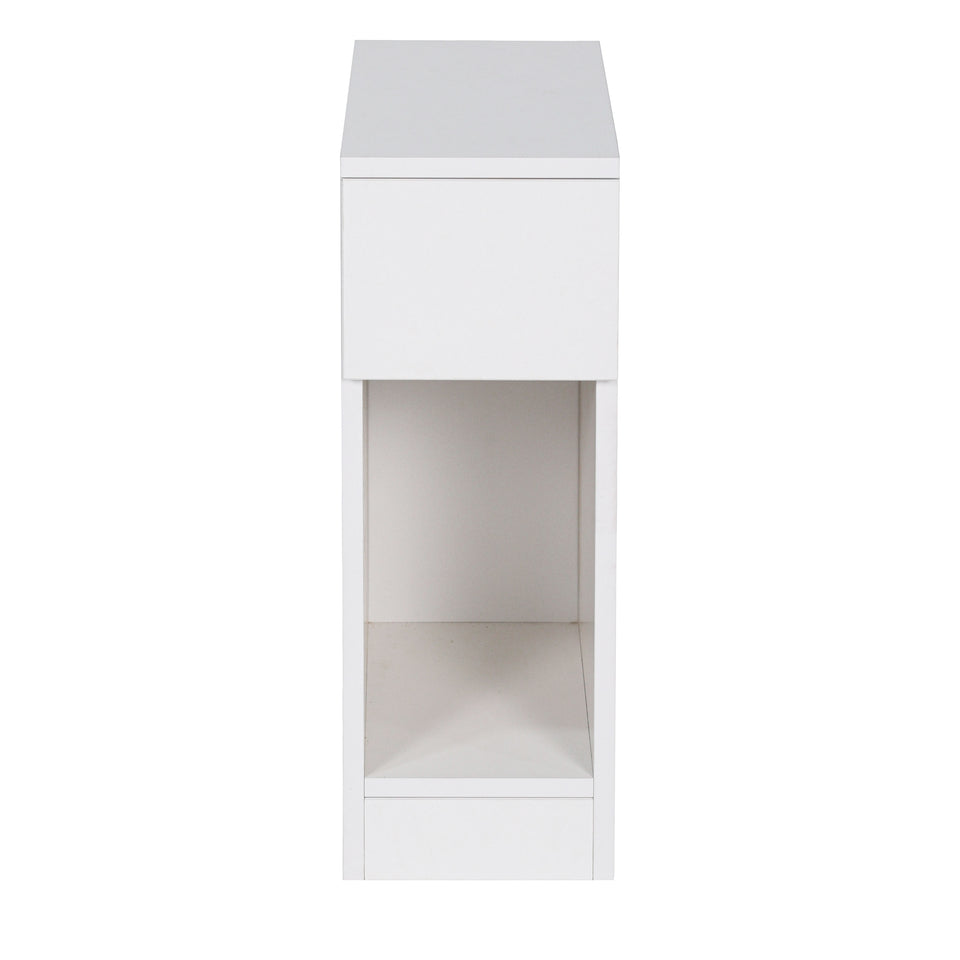 White bedside cabinet with open compartment