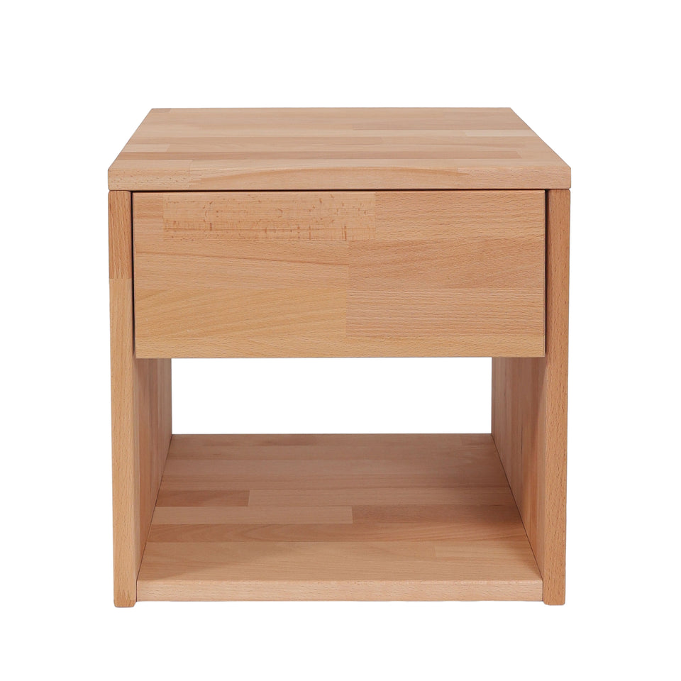 Beech wood nightstand with drawer, front view