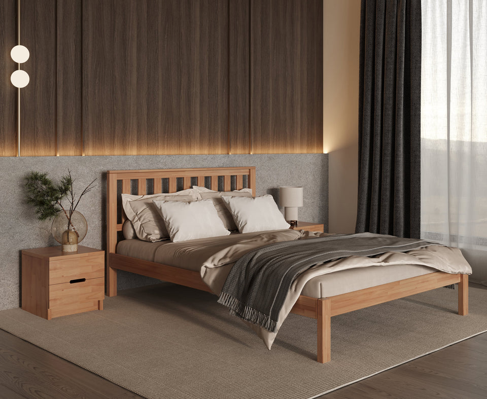 Beech bed with an elegant headboard – your oasis of tranquility