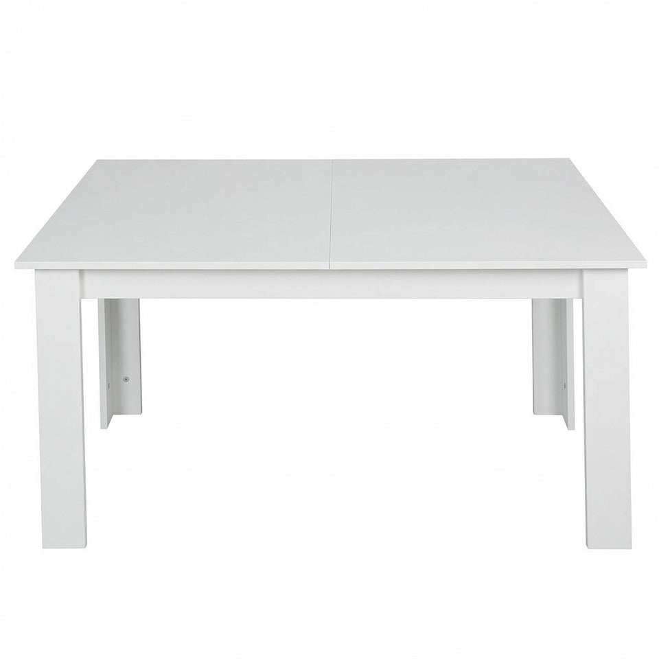 Front view of the white extendable table for kitchen and dining room