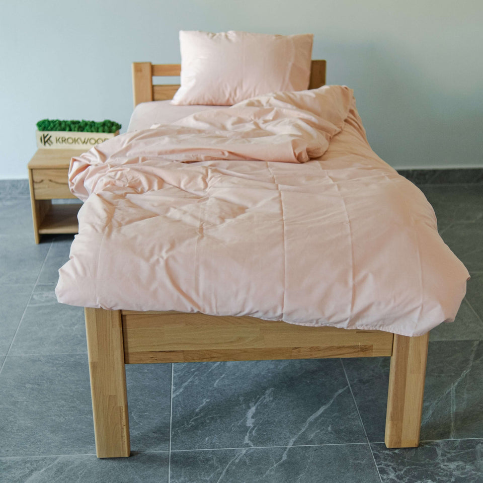 Wooden bed and bedside table